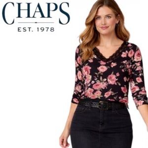 CHAPS 3X Cotton Rose Pattern Sweater with Frilled Neckline🌹